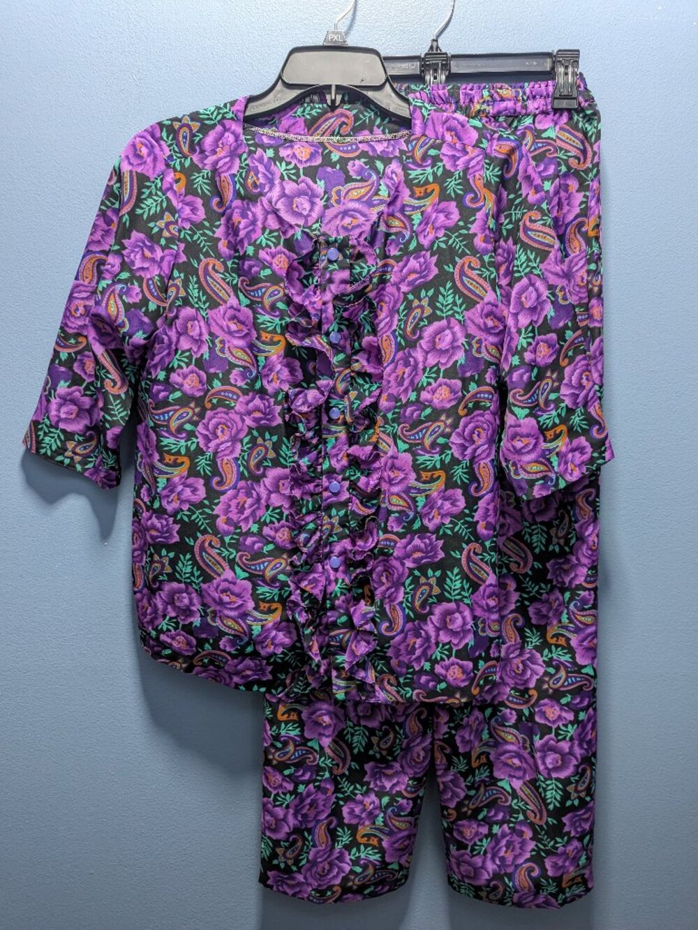 Vintage Floral Paisley Ruffle Blouse and Pants Set PXL